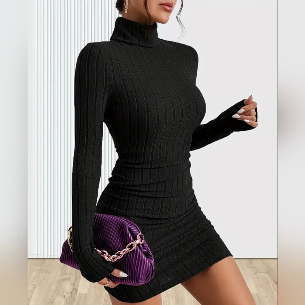 🖤 Ribbed Black Knit Dress
